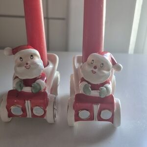 Holt Howard Very Rare Santa In Sleigh Canta Claus Candle Holders - Red and White